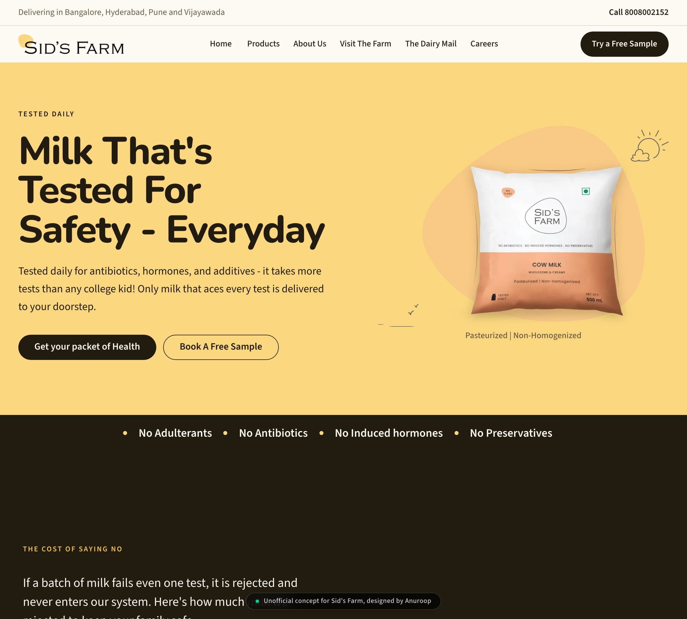 The rebuilt Sid's Farm landing page.